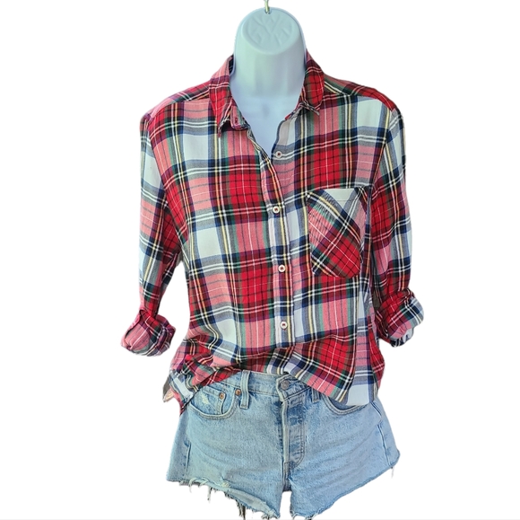 American Apparel Red Flannel Button Down Long Sleeve Shirt Size XS - Picture 1 of 8